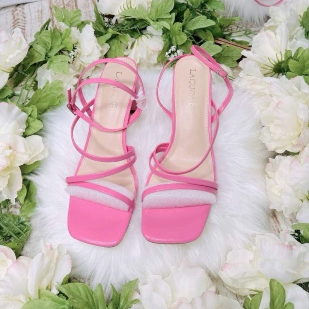 NWT Pink Strappy Square Toe Chunky Block Heels